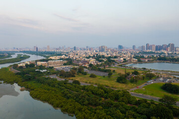 台湾の台南市の田園風景をドローンで撮影した空撮写真 An aerial drone shot of the countryside in Tainan, Taiwan. 