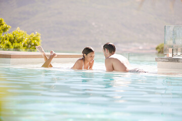 Couple relaxing in swimming pool