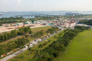 Fototapeta premium シンガポールの風景をドローンで撮影した空撮写真 Aerial photo of Singapore landscape taken by drone. 
