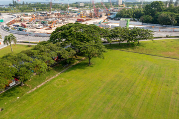 シンガポールの風景をドローンで撮影した空撮写真 Aerial photo of Singapore landscape taken by drone. 