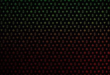 Dark green, red vector texture with playing cards.