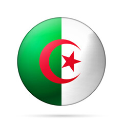 Glass light ball with flag of Algeria. Round sphere, template icon. Algerian national symbol. Glossy realistic ball, 3D abstract vector illustration highlighted on a white background. Big bubble