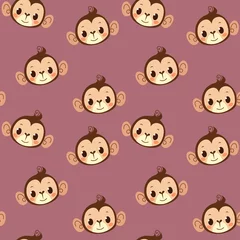 Fototapete Nette Tiere Set Nahtloses Muster mit niedlichem Affenavatar auf einem rosa gedämpften Hintergrund. Kindermuster mit einem Tieraffen. Cartoon-Vektor-Illustration zum Bedrucken von Kleidung, Innenräumen und Drucken.