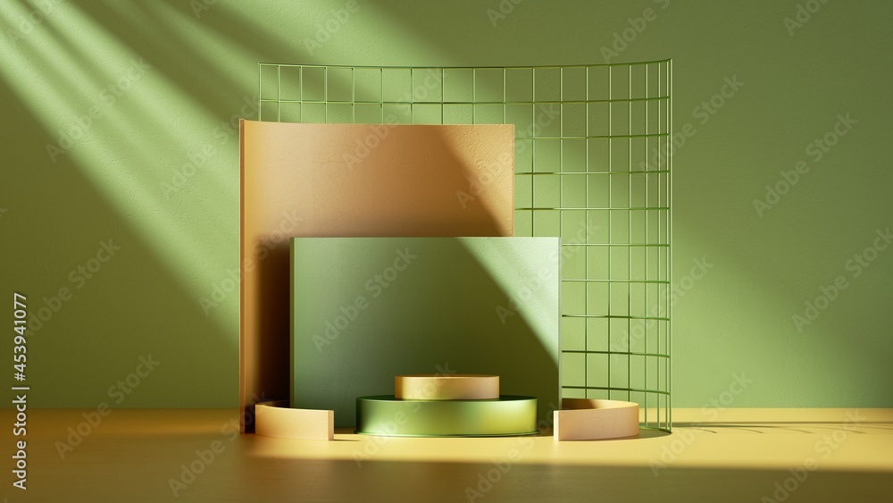 Poster 3d render. minimal abstract geometric background with direct sunlight and shadow. showcase scene wit