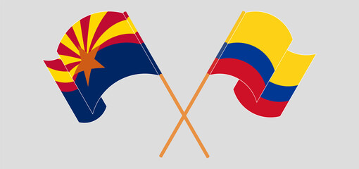 Crossed flags of the State of Arizona and Colombia. Official colors. Correct proportion