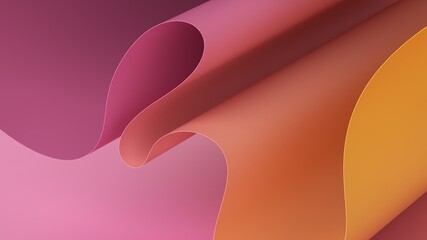 3d render, abstract minimal background with paper waves, modern wallpaper with yellow pink gradient, wavy folds