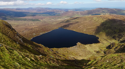 Heart shaped Lake Ouler Tonelagee Mountain, Wicklow County, Ireland.