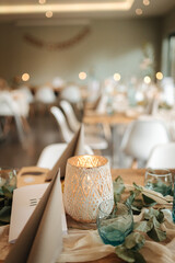 Beautiful table arrangements at a wedding location	