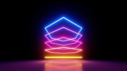 3d render, abstract neon geometric background with glowing lines © wacomka