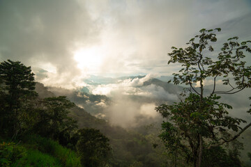 Cloudy horizontal landscape Colombian mountain range with clouds and mountains and sun V&iacute;a Nacional Letras