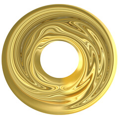 Gold ring on a white background. An abstraction made of liquid gold. An isolated element. 3D image.