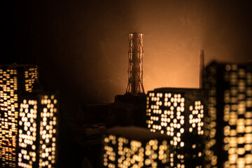 Creative artwork decoration. Chernobyl nuclear power plant at night. Layout of abandoned Chernobyl...