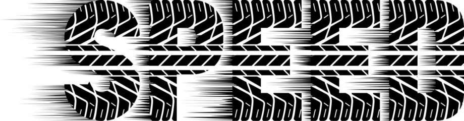 stylized word "speed" with tire tread pattern