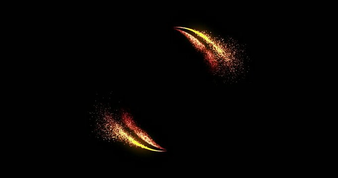 Two rotating hemispheres of orange fire-colored particles ,two comet, alpha channel 4k