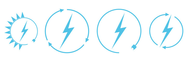 Electric car charging and renewable energy icons, graphic design template, lightning bolt, vector illustration