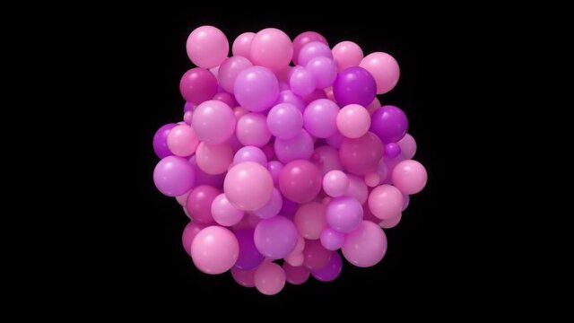 Growing Glossy bubbles, candies. Colorful balloons, scattering spheres. Embedded alpha channel. ProRes 4444