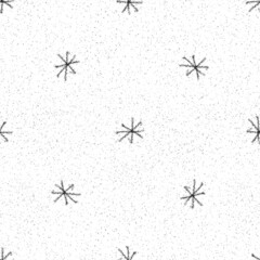 Hand Drawn Snowflakes Christmas Seamless Pattern. Subtle Flying Snow Flakes on chalk snowflakes Background. Amazing chalk handdrawn snow overlay. Unusual holiday season decoration.