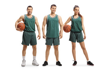 Team of male and female basketball players