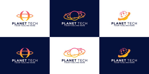 technology planet orbit logo collection