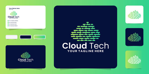 cloud pixel logo, cloud technology and business card inspiration