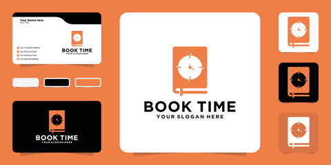 book and clock logo design inspiration with business card inspiration