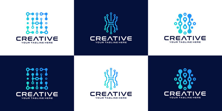 set of initial letter h logos for technology companies and businesses