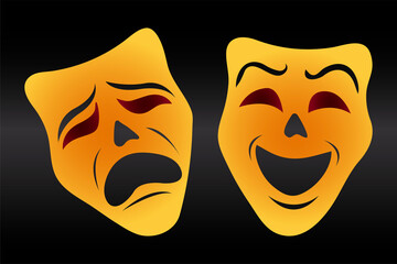 Gloden masks with red eyes - happy and sad