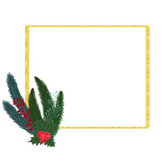 Christmas gold frame. Festive Composition. Elements for a greeting card. Invitation card. Design for decoration. Holiday party. Printed illustration.