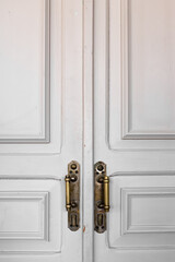 Modern white door with chrome door handle. New clean retro design