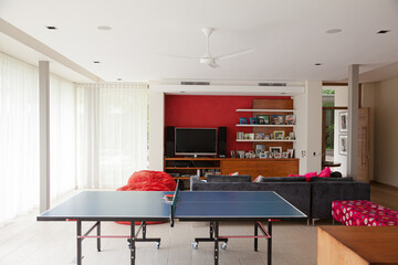 Ping-pong table in modern living room