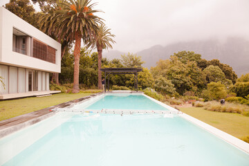 Swimming pool in backyard