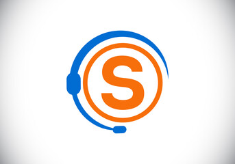 Initial S monogram letter alphabet and support service with headphones. Headphone logo. Hotline customer advice, call center help. Modern vector logo for business and company identity.