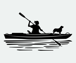 kayak man and dog  Printable Vector Illustration. kayak man and dog silhouettes vector. Set of kayak man and dog  design vector