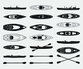kayak boat Printable Vector Illustration .kayak boat silhouettes vector. 