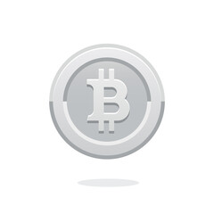 Bitcoin vector icon. Crypto currency symbol. Blockchain secure cryptocurrency. Crypto currency silver coin bitcoin symbol isolated on white background. Silver coin. Blockchain symbol. Money symbol. 