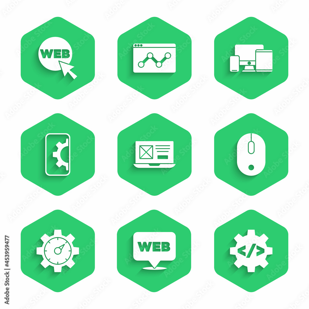 Aufkleber set ui or ux design, web and graphic, front end development, computer mouse, website statistic, moni