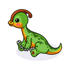 Cute little parasaurolophus dinosaur cartoon sitting