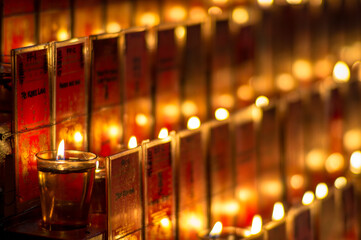 Line of candle at the buddhist temple