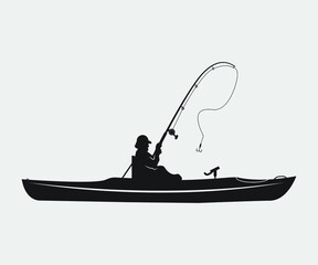 kayak fishing Printable Vector Illustration .kayak fishing silhouettes vector. Kayak Fishing vector and Kayak Fisherman, - obrazy, fototapety, plakaty