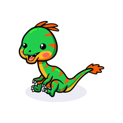 Cute little oviraptor dinosaur cartoon sitting