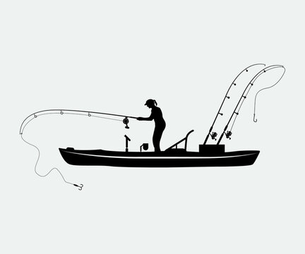 black silhouette fishing boat woman angling