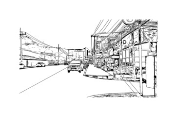 Fototapeta premium Building view with landmark of Hat Yai is the city in Thailand. Hand drawn sketch illustration in vector.