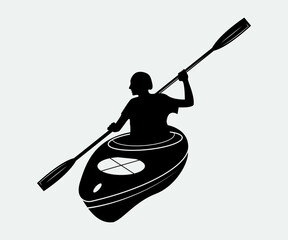kayak Printable Vector Illustration.Kayaking silhouettes vector. Set of silhouettes of people swimming in a canoe.