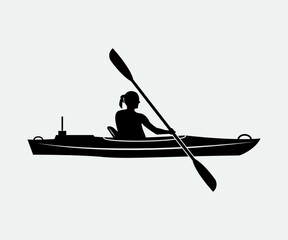kayak Printable Vector Illustration.Kayaking silhouettes vector. Set of silhouettes of people swimming in a canoe.