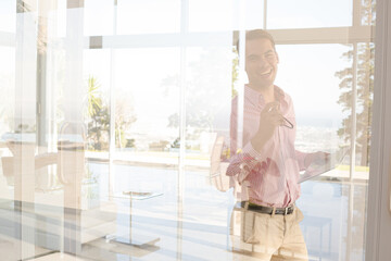 Businessman using tablet computer outdoors