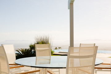Chairs and table on modern porch