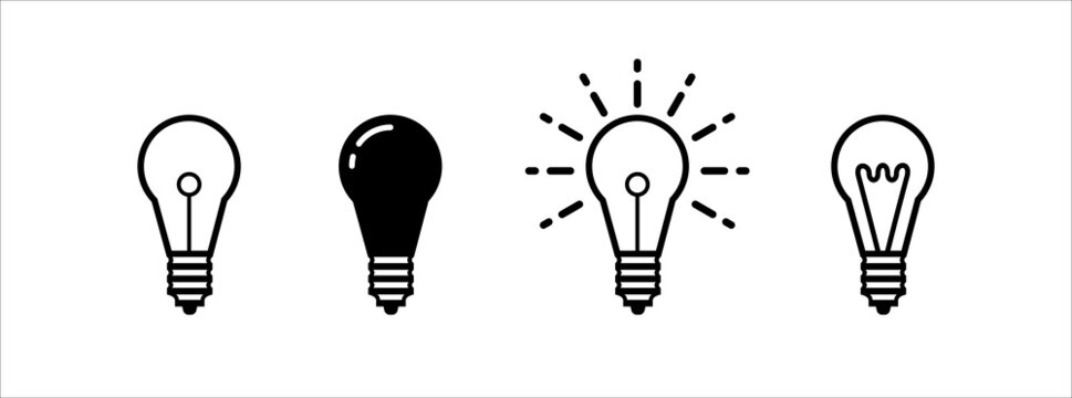 Lightbulb vector icon set. Light bulb symbol of idea and innovation. Lamp icon vector illustration