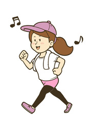 ウォーキングをする若い女性のイラスト