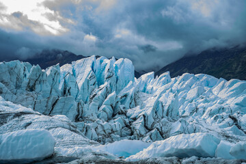 Close up picture of cracked ice on top of Matanuska glacier