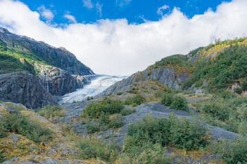 beautiful landscape Exit Glacier blue sky and amazing mountains around